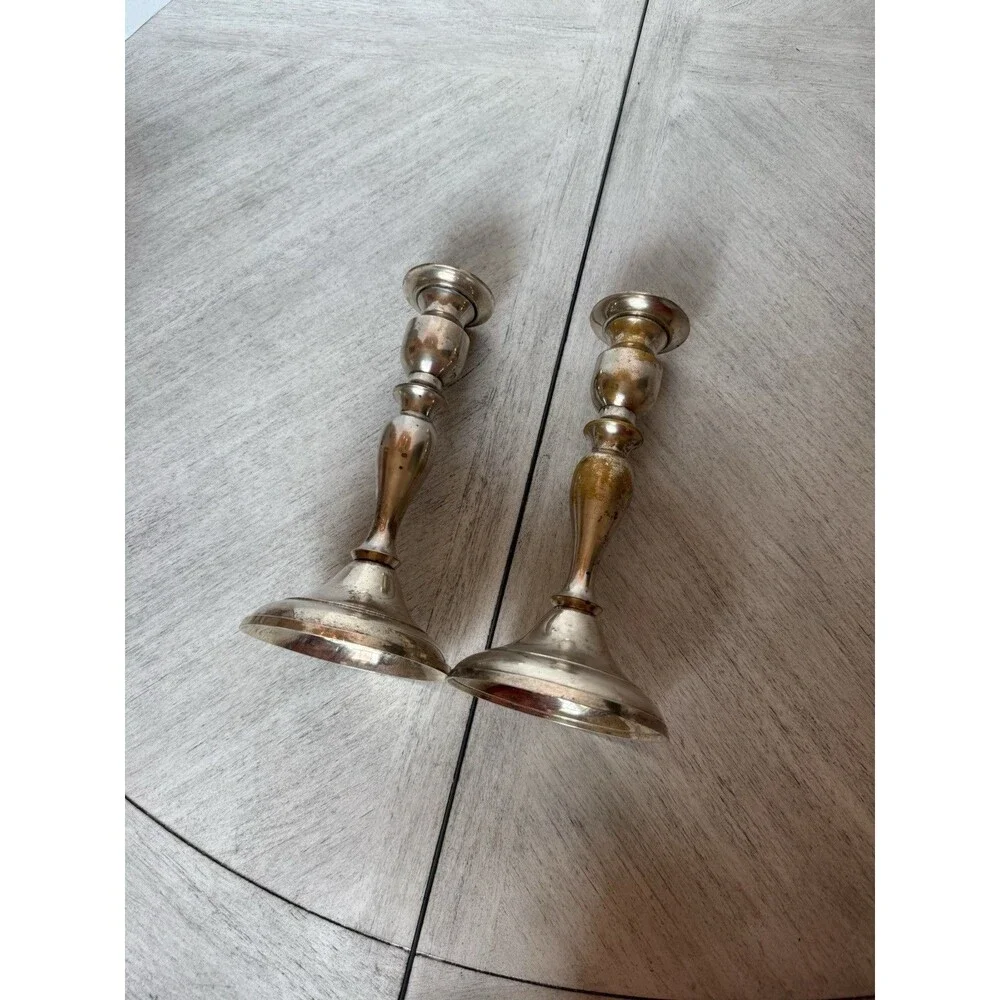 Vintage Silver Plate Candlesticks Pair India Ornate‎ Baluster Taper EPNS 9.5”